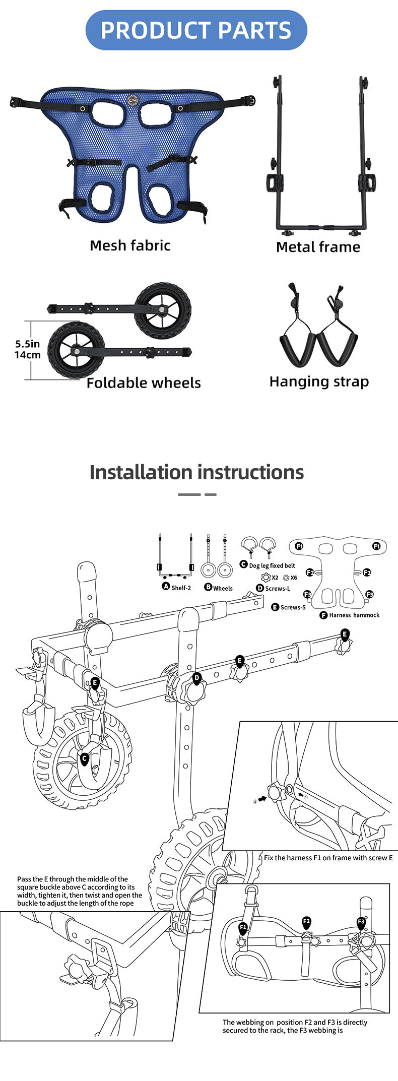 Adjustable 2-Wheel Pet Wheelchair